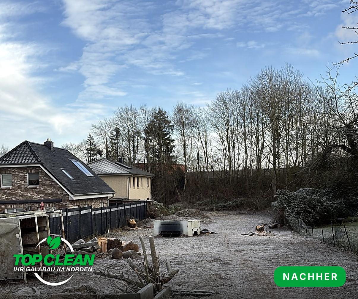 Nachher: freigeräumtes Grundstück nach Entfernung von Wildwuchs und Gehölzen